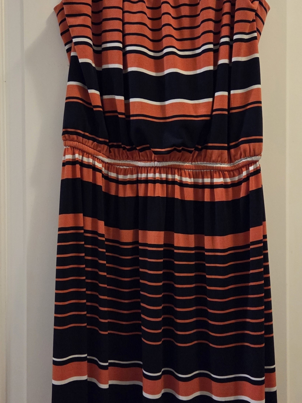 Enfocus Studio Navy and Orange Striped Dress
